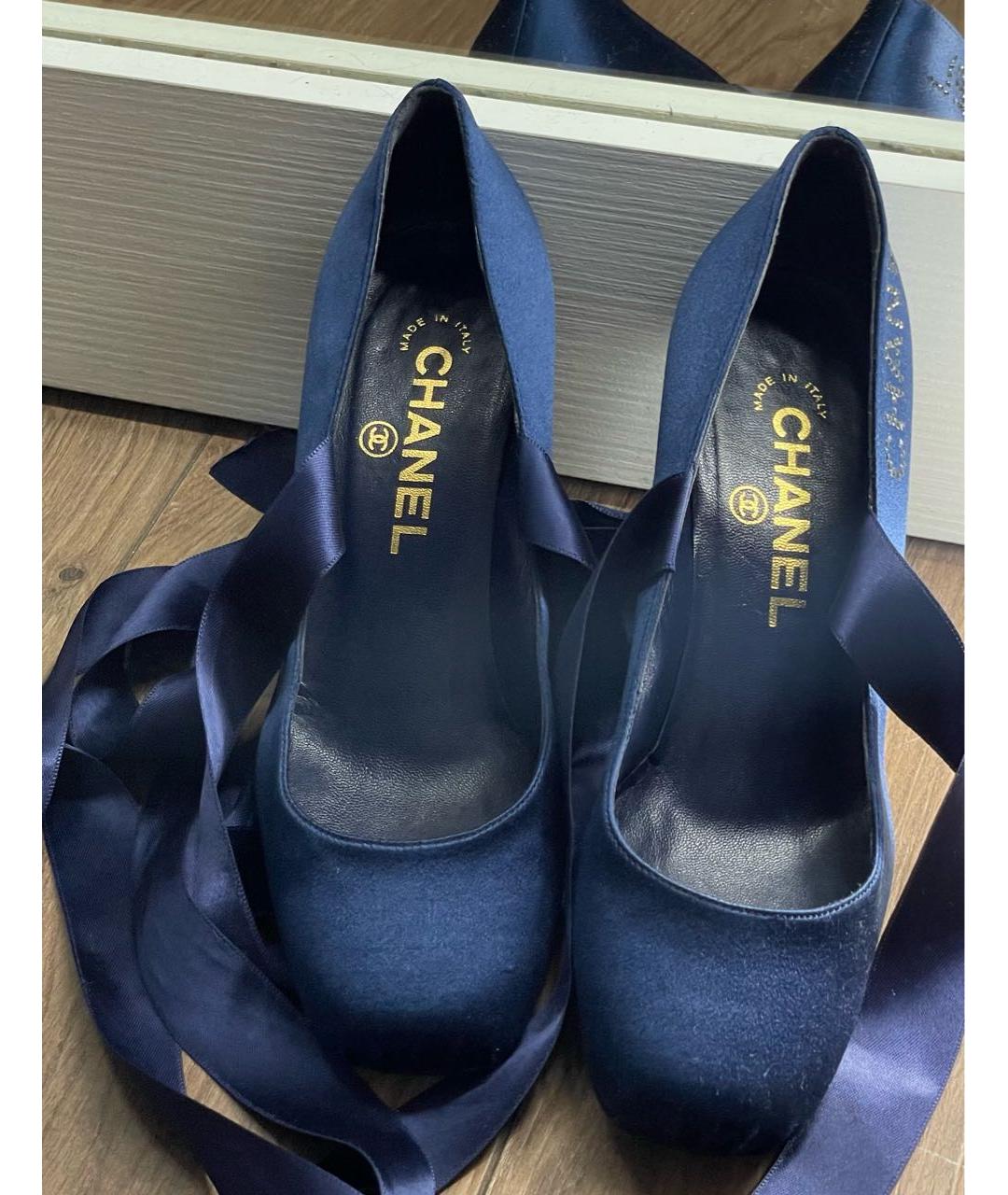 CHANEL PRE-OWNED Синие текстильные туфли, фото 7