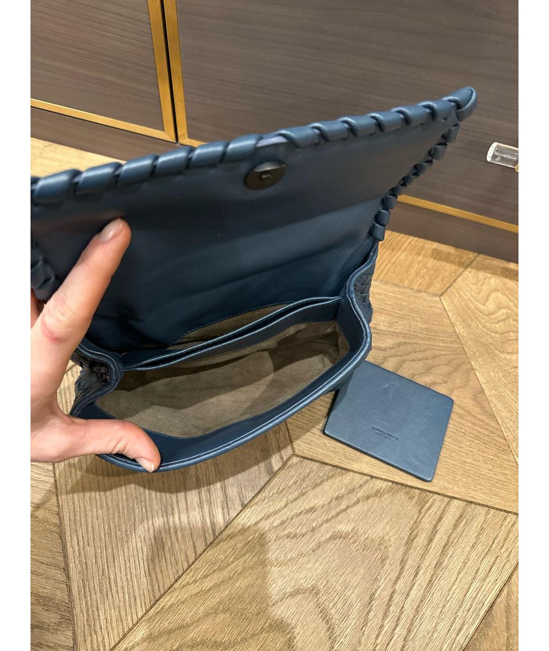 BOTTEGA VENETA Синяя кожаная сумка через плечо, фото 4