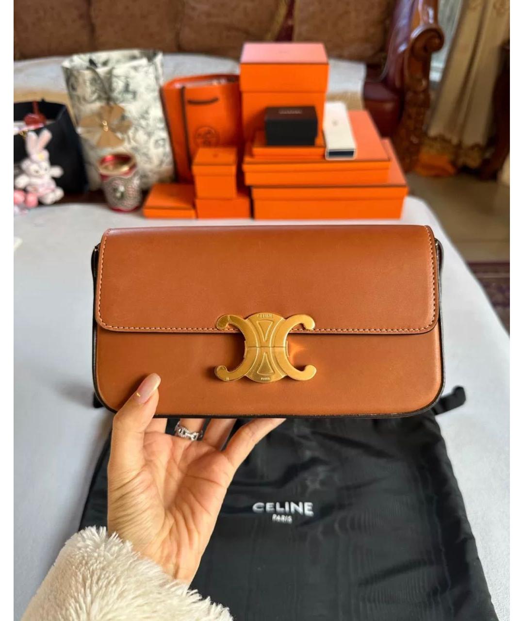 CELINE Коричневая кожаная сумка через плечо, фото 2