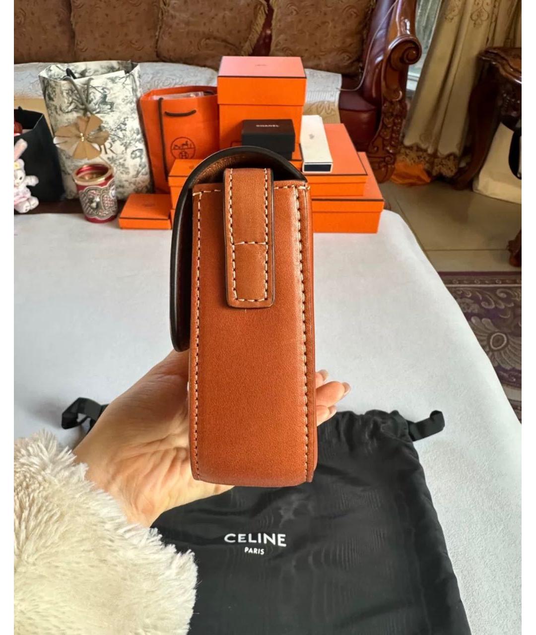 CELINE Коричневая кожаная сумка через плечо, фото 3