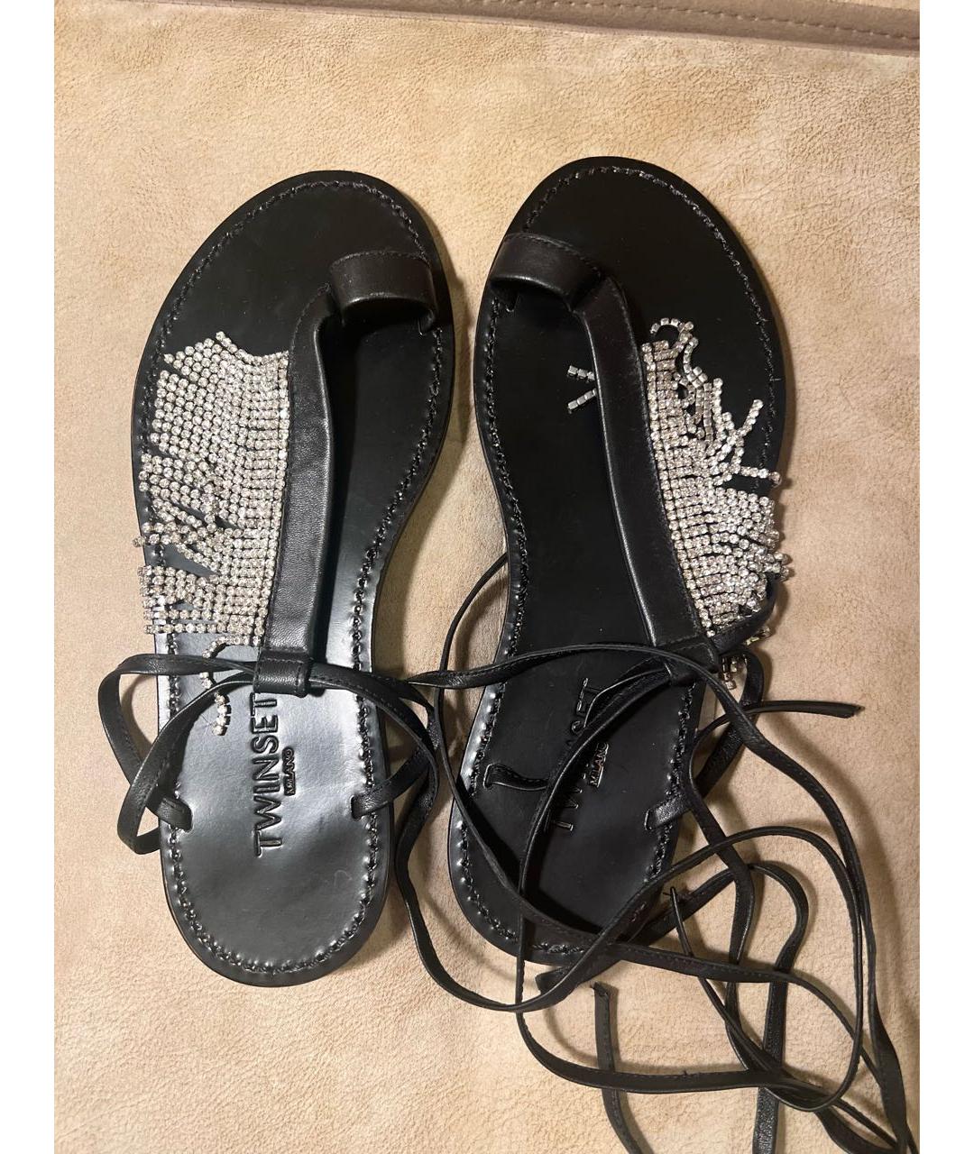 TWIN-SET Черные кожаные сандалии, фото 6