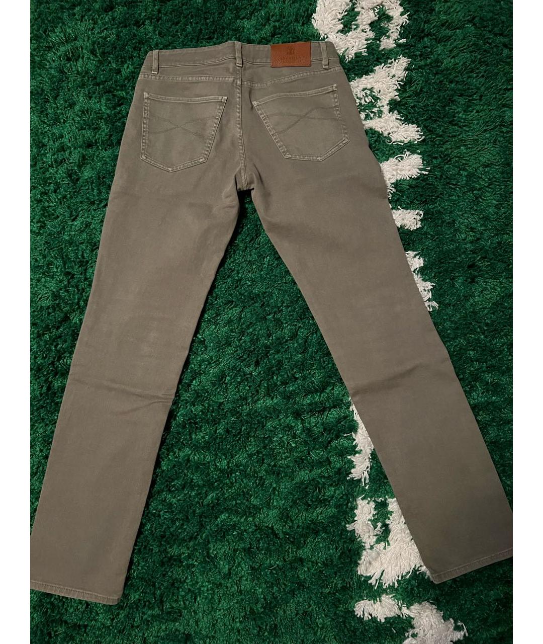 BRUNELLO CUCINELLI Зеленые хлопко-эластановые прямые джинсы, фото 2