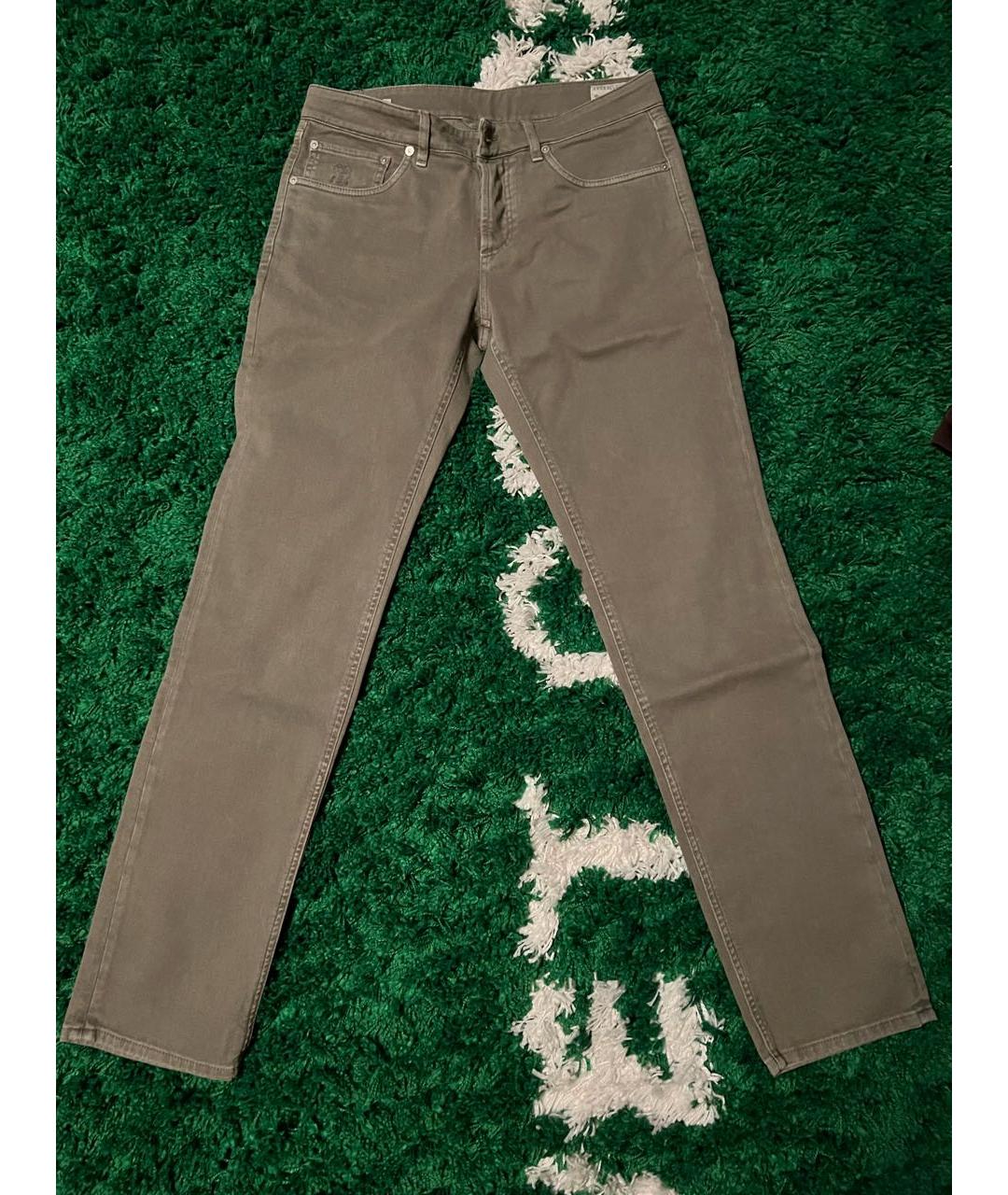 BRUNELLO CUCINELLI Зеленые хлопко-эластановые прямые джинсы, фото 3