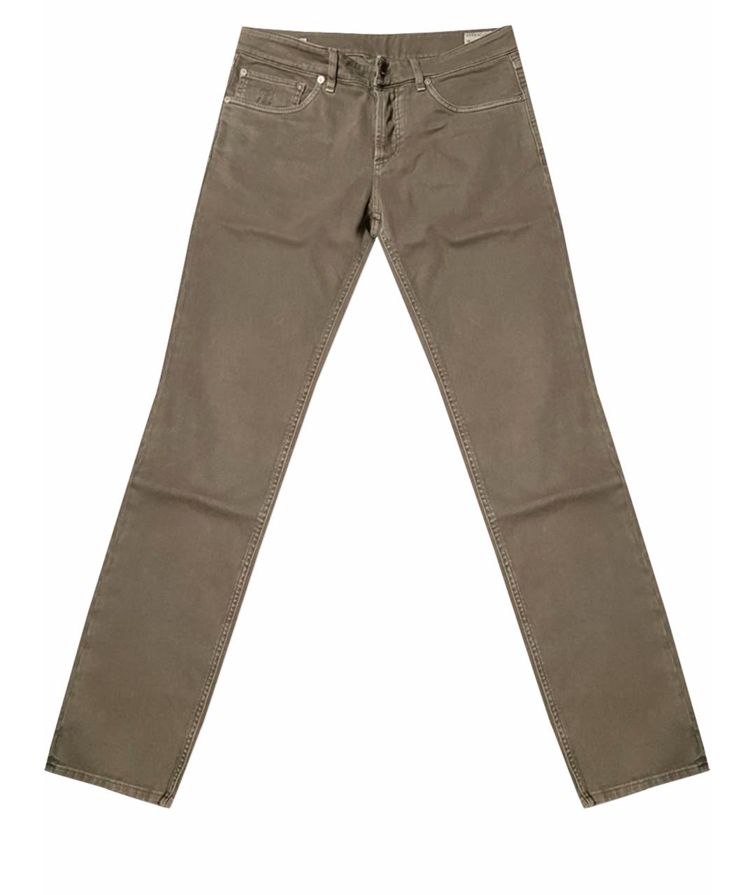 BRUNELLO CUCINELLI Зеленые хлопко-эластановые прямые джинсы, фото 1