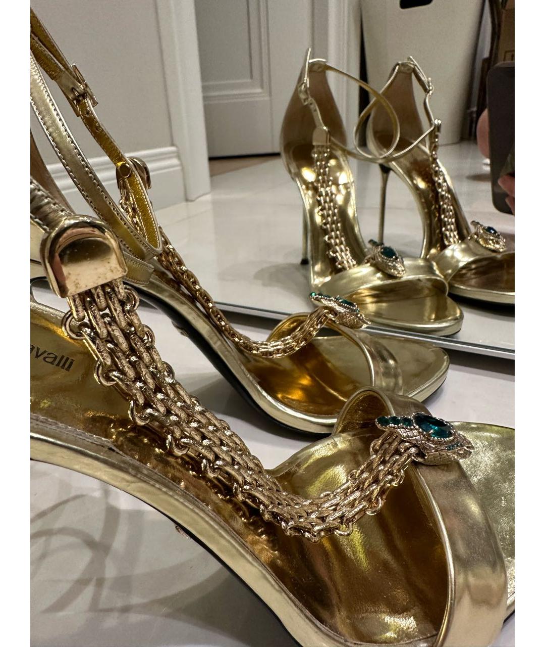 ROBERTO CAVALLI Золотые кожаные босоножки, фото 7