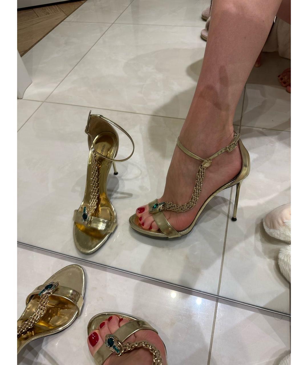 ROBERTO CAVALLI Золотые кожаные босоножки, фото 8