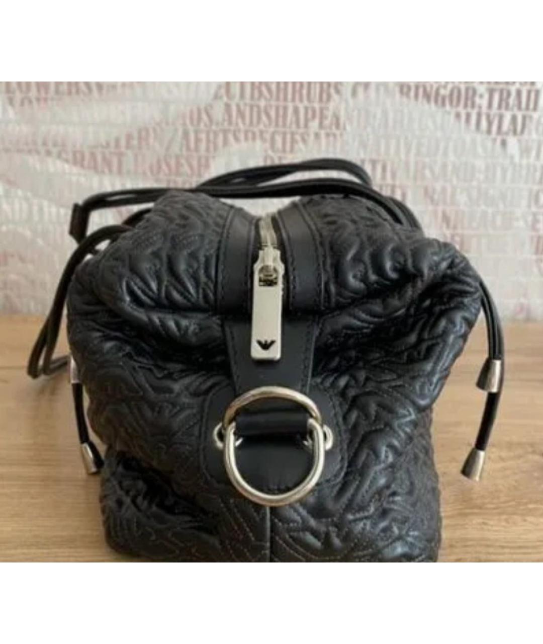 ARMANI EXCHANGE Черная кожаная сумка с короткими ручками, фото 2