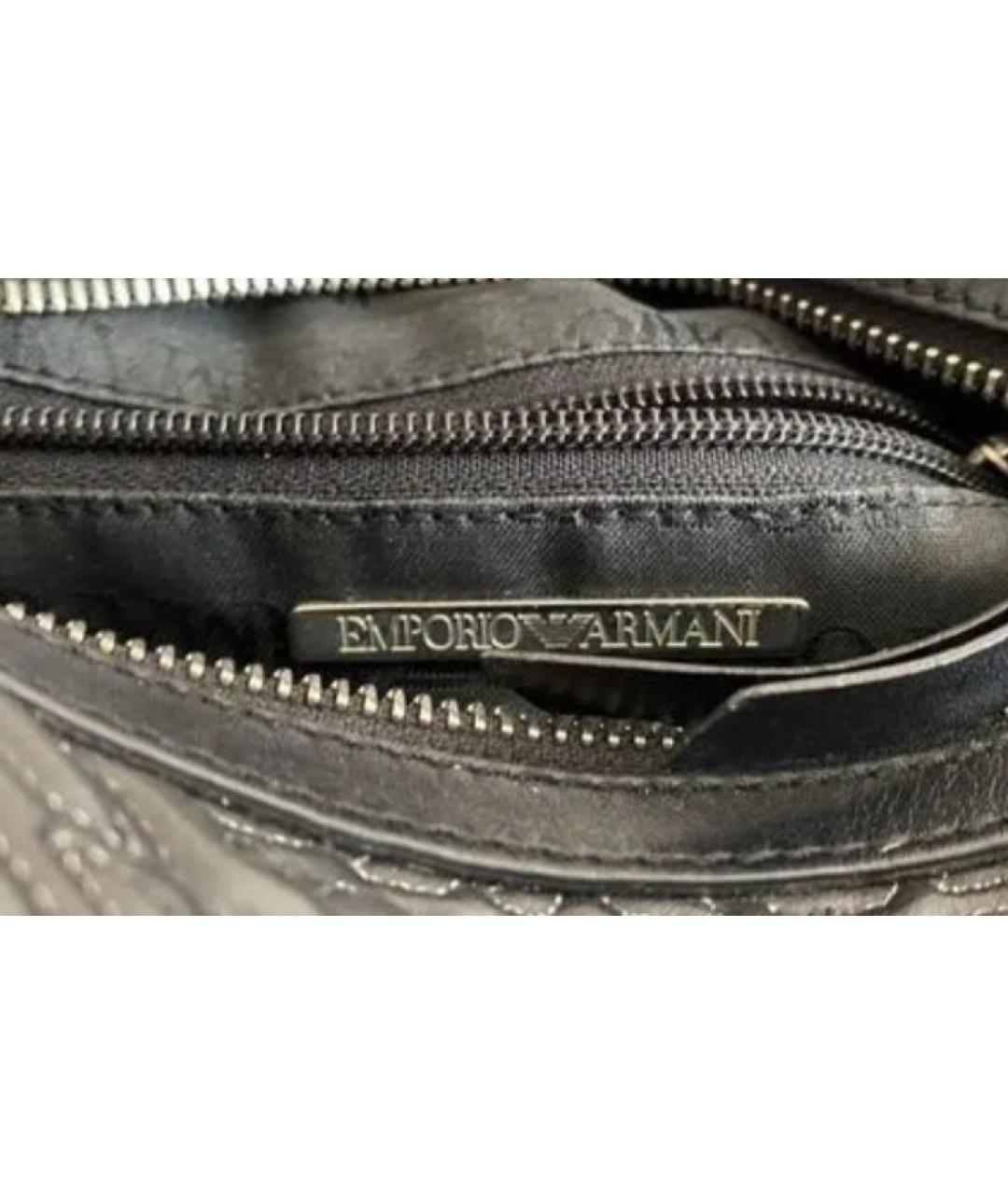 ARMANI EXCHANGE Черная кожаная сумка с короткими ручками, фото 3