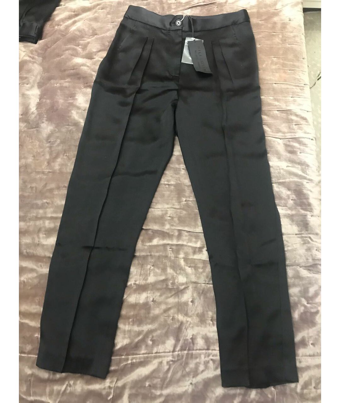 NILI LOTAN Черные шелковые прямые брюки, фото 2