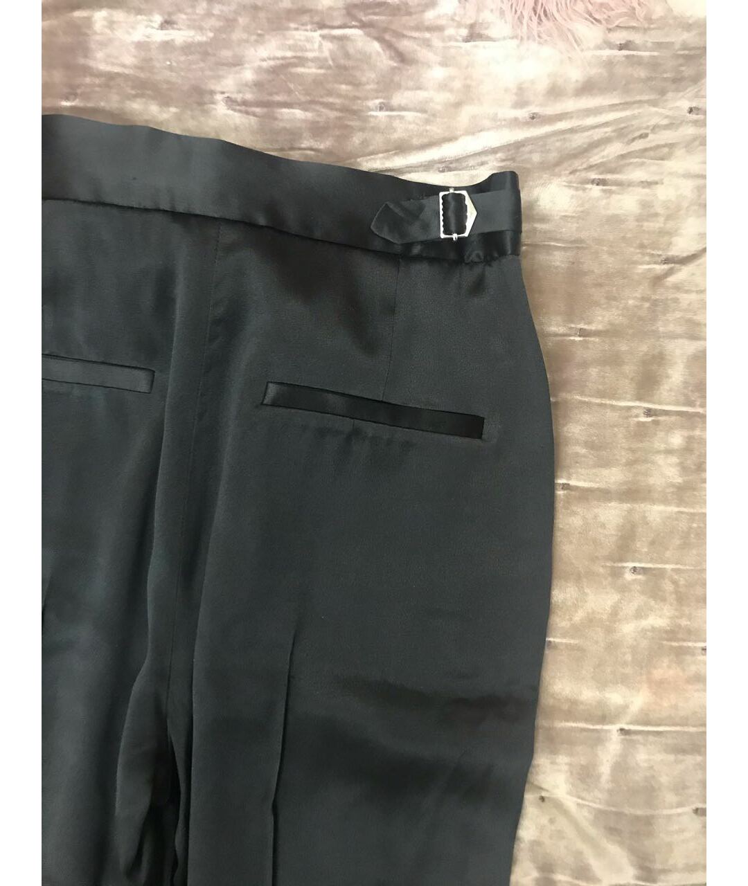 NILI LOTAN Черные шелковые прямые брюки, фото 4