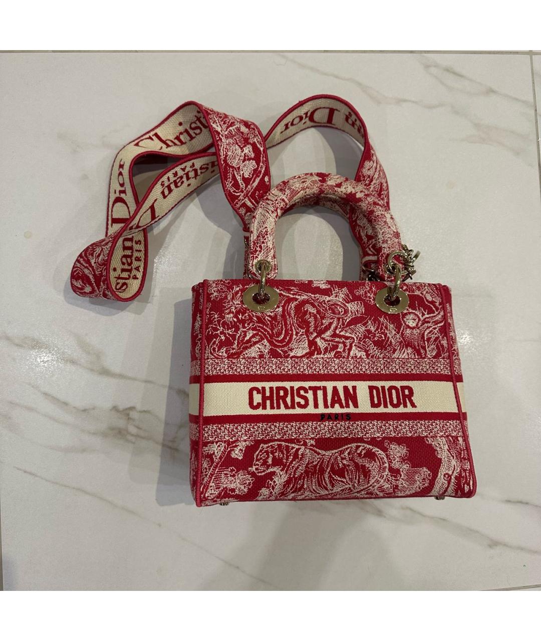 CHRISTIAN DIOR PRE-OWNED Красная жаккардовая сумка с короткими ручками, фото 7