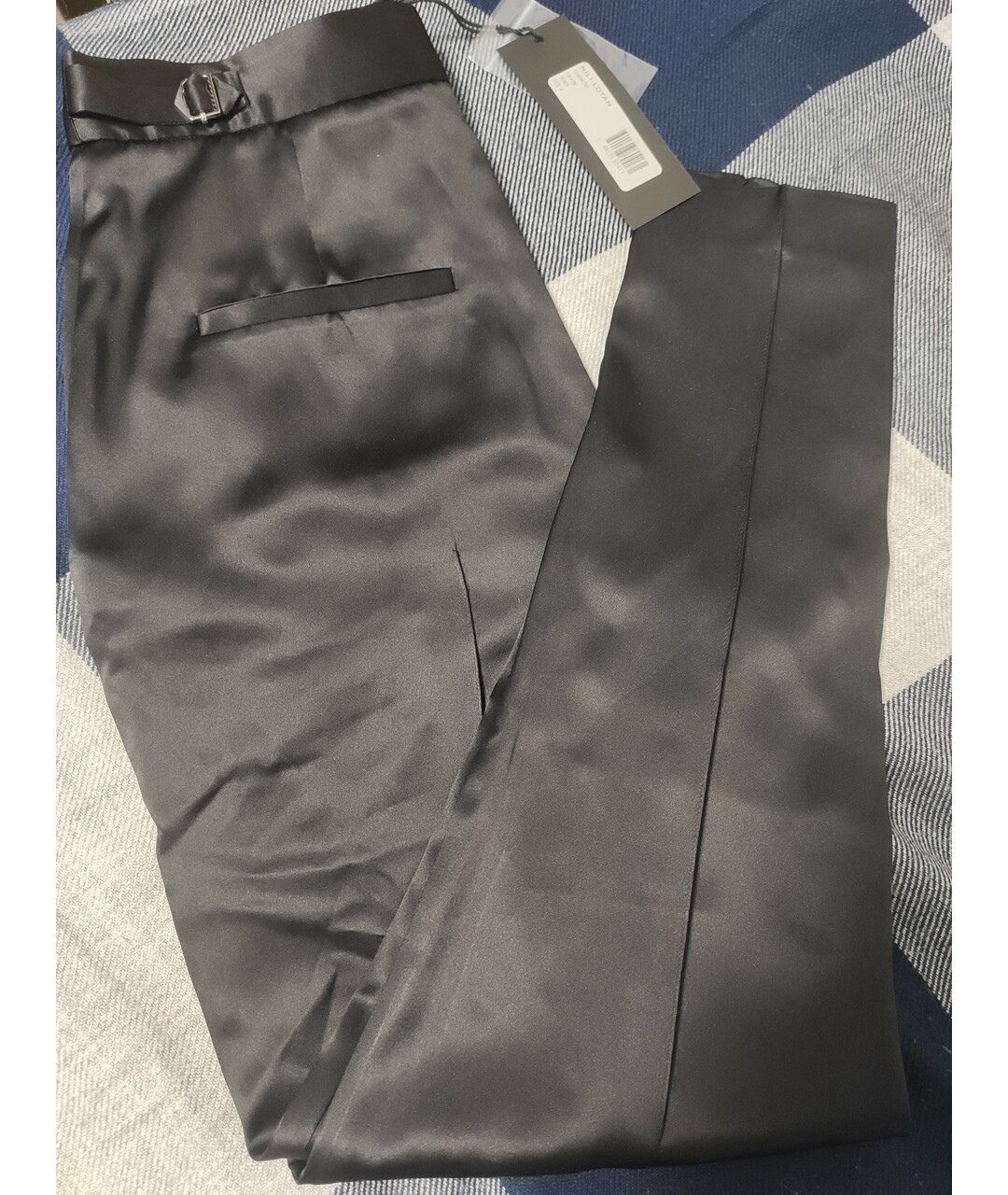 NILI LOTAN Черные шелковые прямые брюки, фото 4