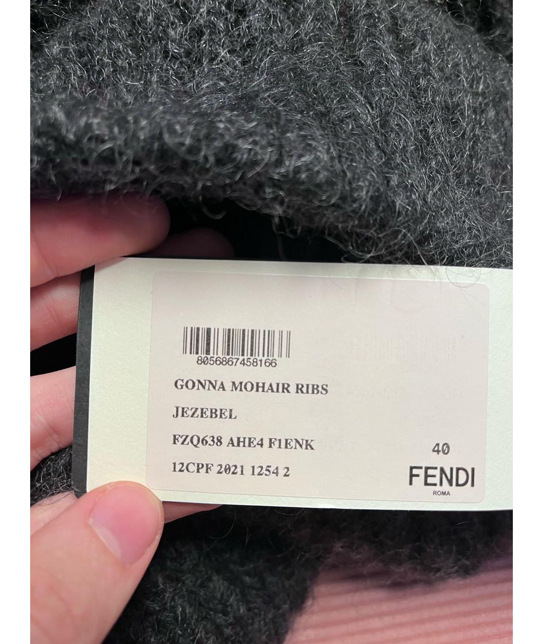 FENDI Антрацитовая шерстяная юбка миди, фото 8