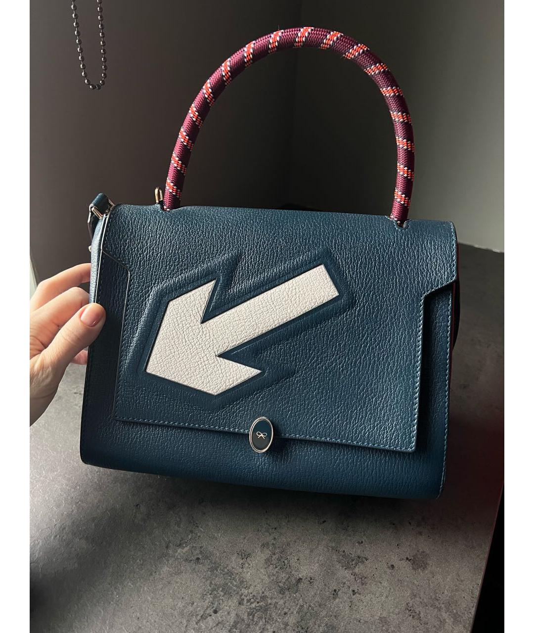 ANYA HINDMARCH Бирюзовая кожаная сумка с короткими ручками, фото 6