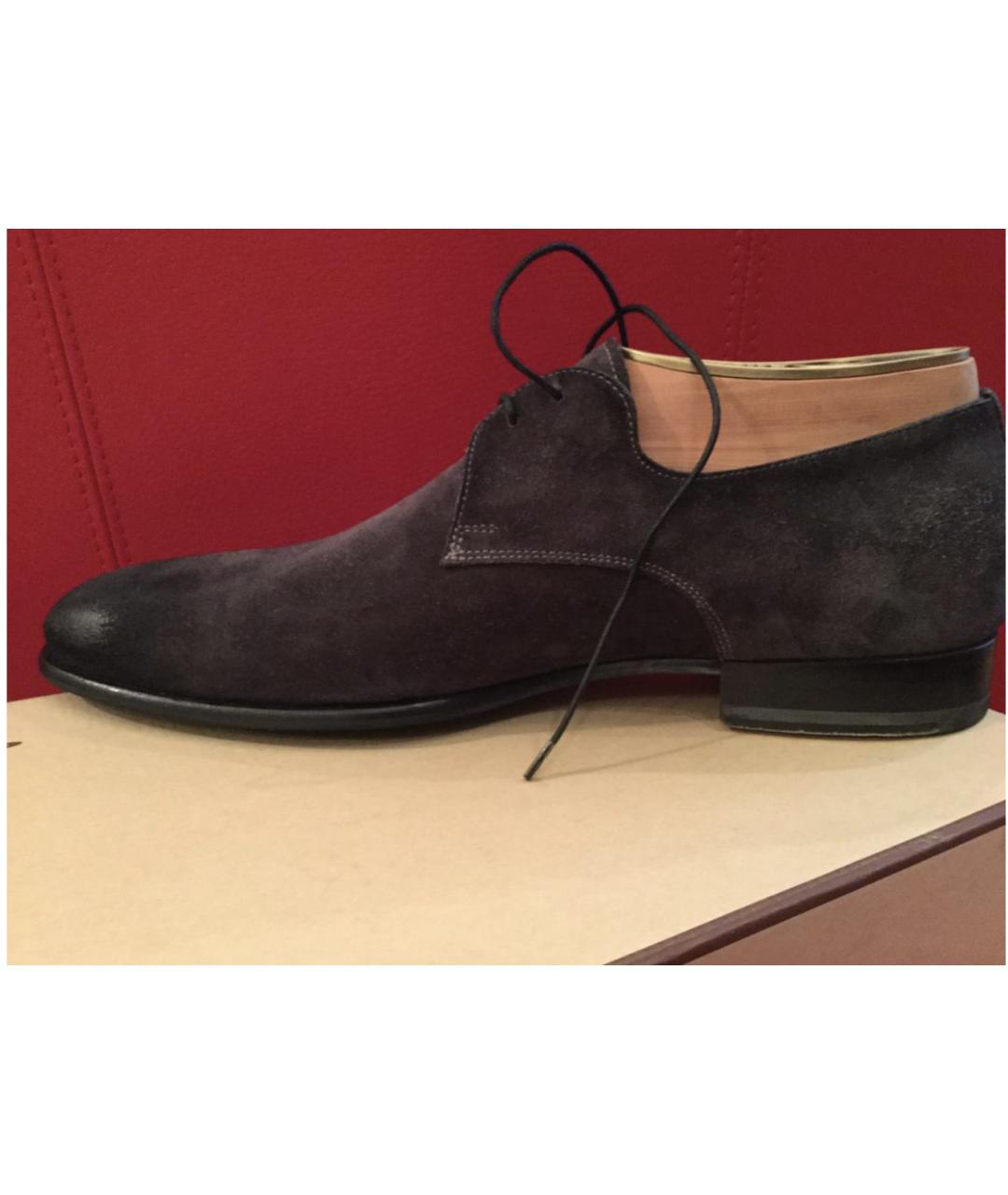 SANTONI Антрацитовые нубуковые туфли, фото 6