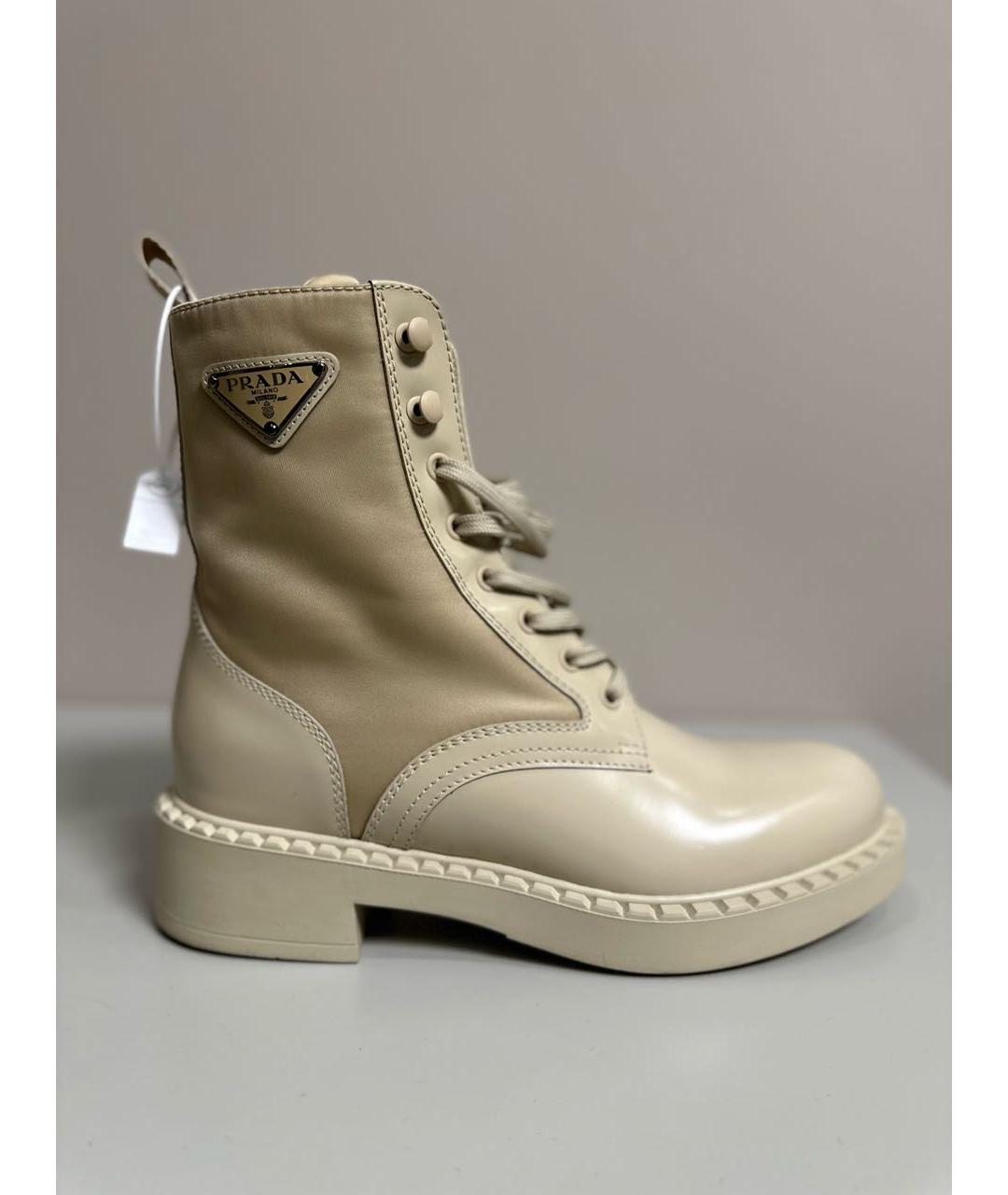 PRADA Бежевые кожаные ботинки, фото 9