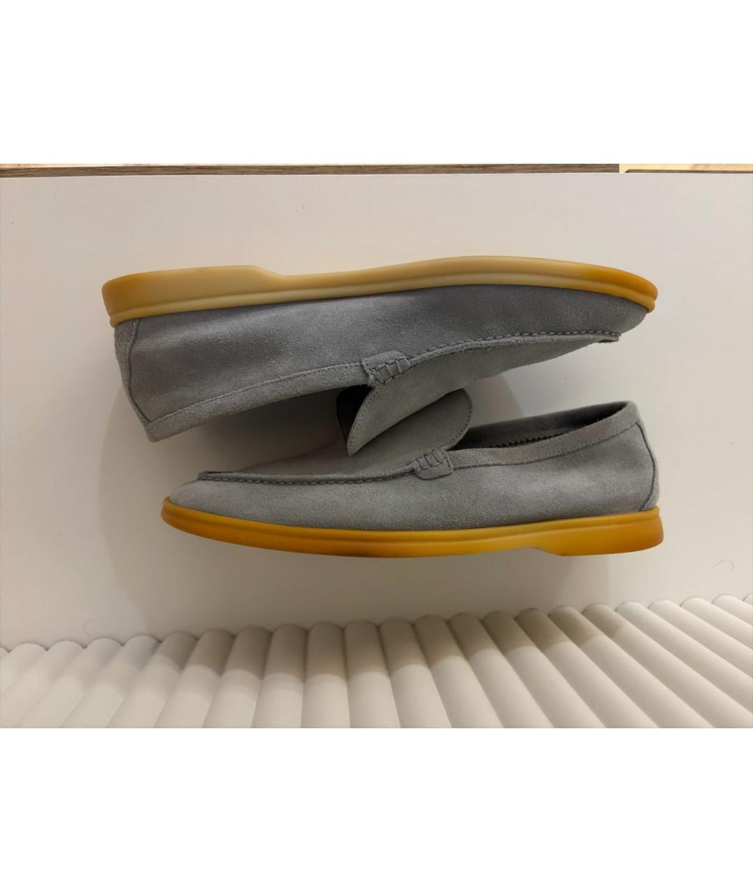 LORO PIANA Голубые замшевые лоферы, фото 8