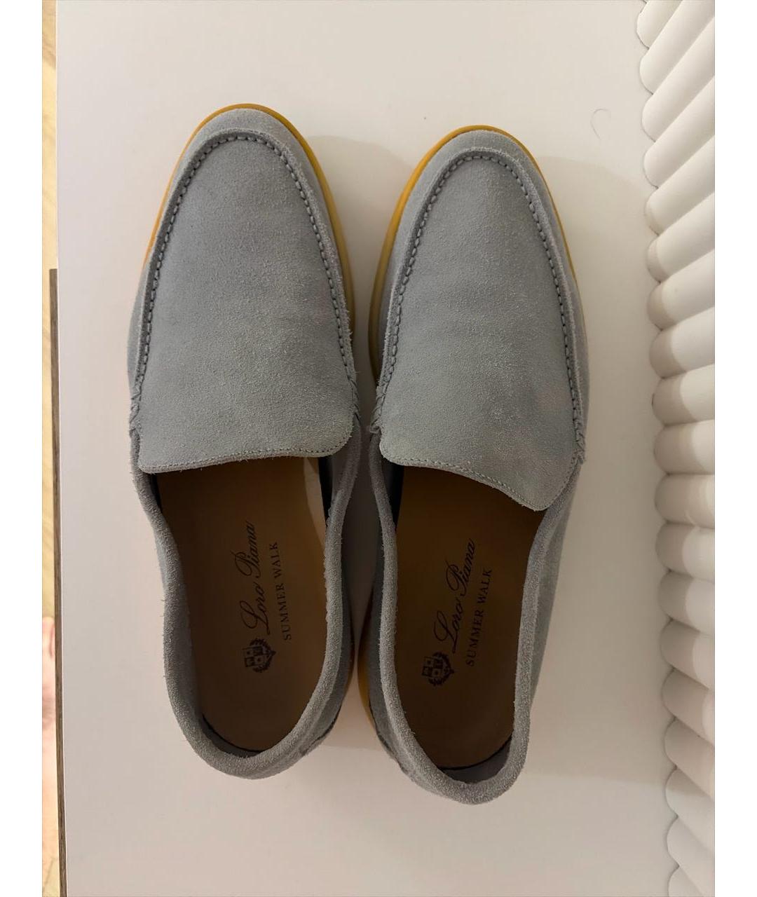 LORO PIANA Голубые замшевые лоферы, фото 3