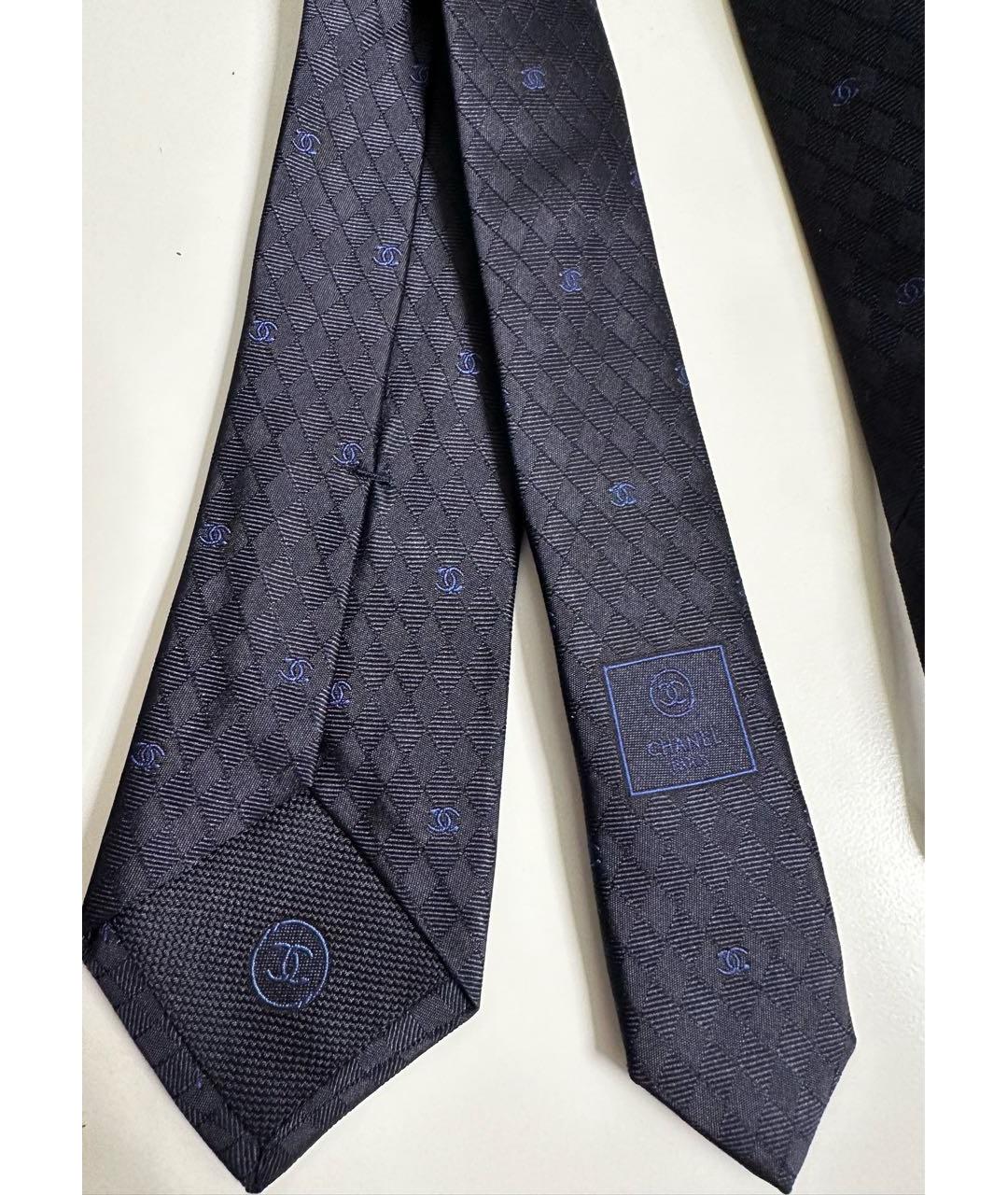 CHANEL PRE-OWNED Темно-синий шелковый галстук, фото 3