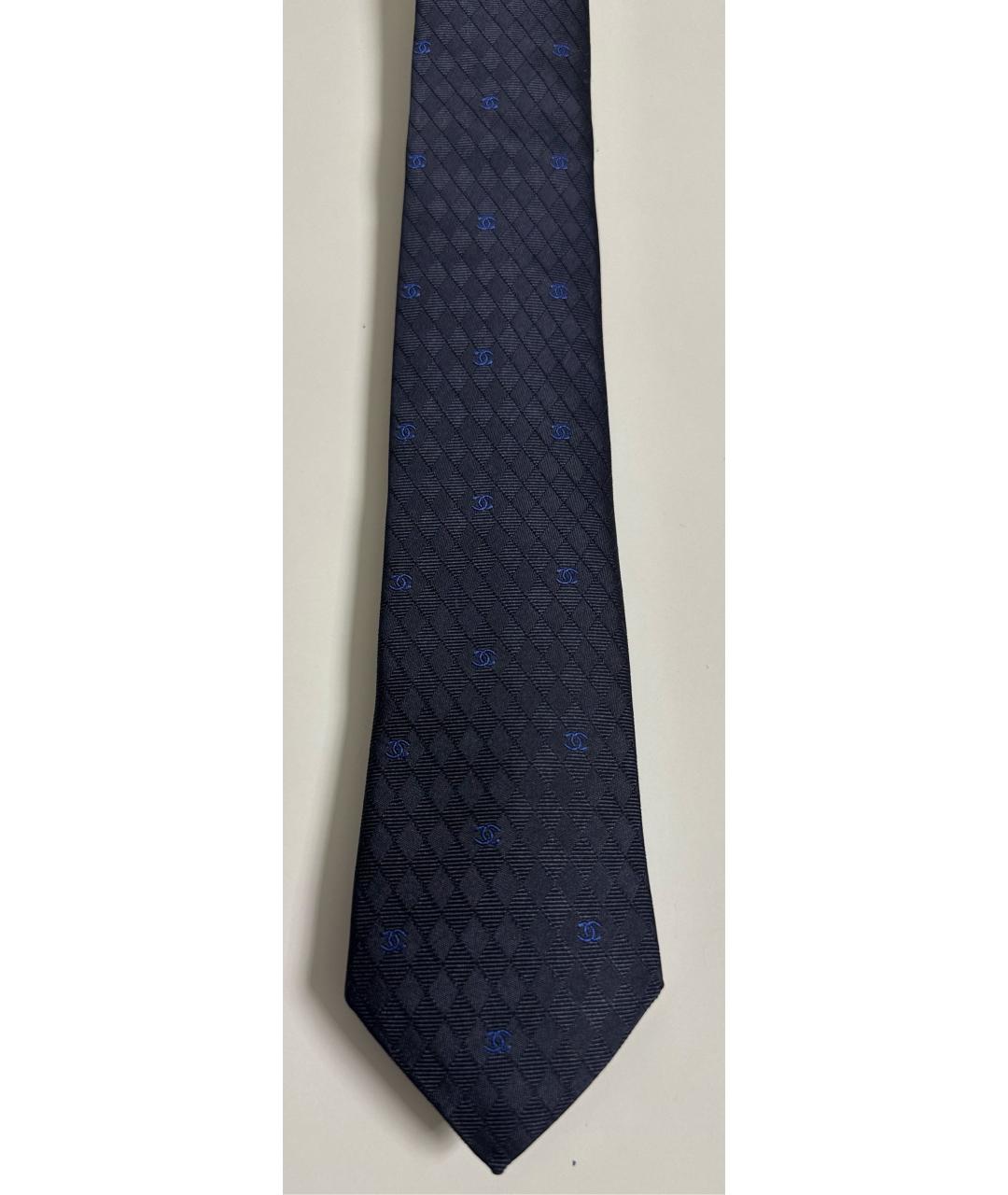 CHANEL PRE-OWNED Темно-синий шелковый галстук, фото 5