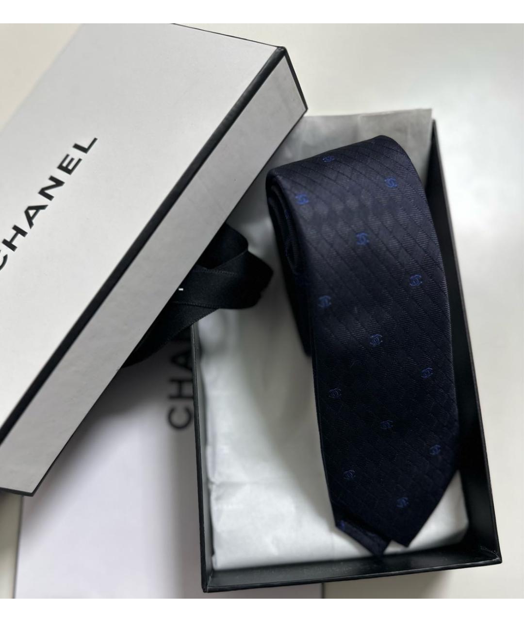 CHANEL PRE-OWNED Темно-синий шелковый галстук, фото 8