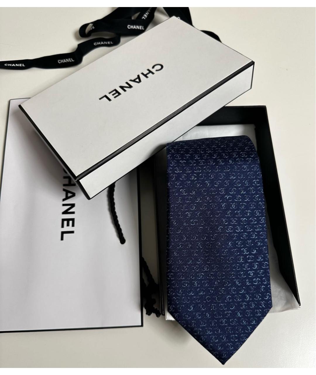 CHANEL PRE-OWNED Темно-синий шелковый галстук, фото 7