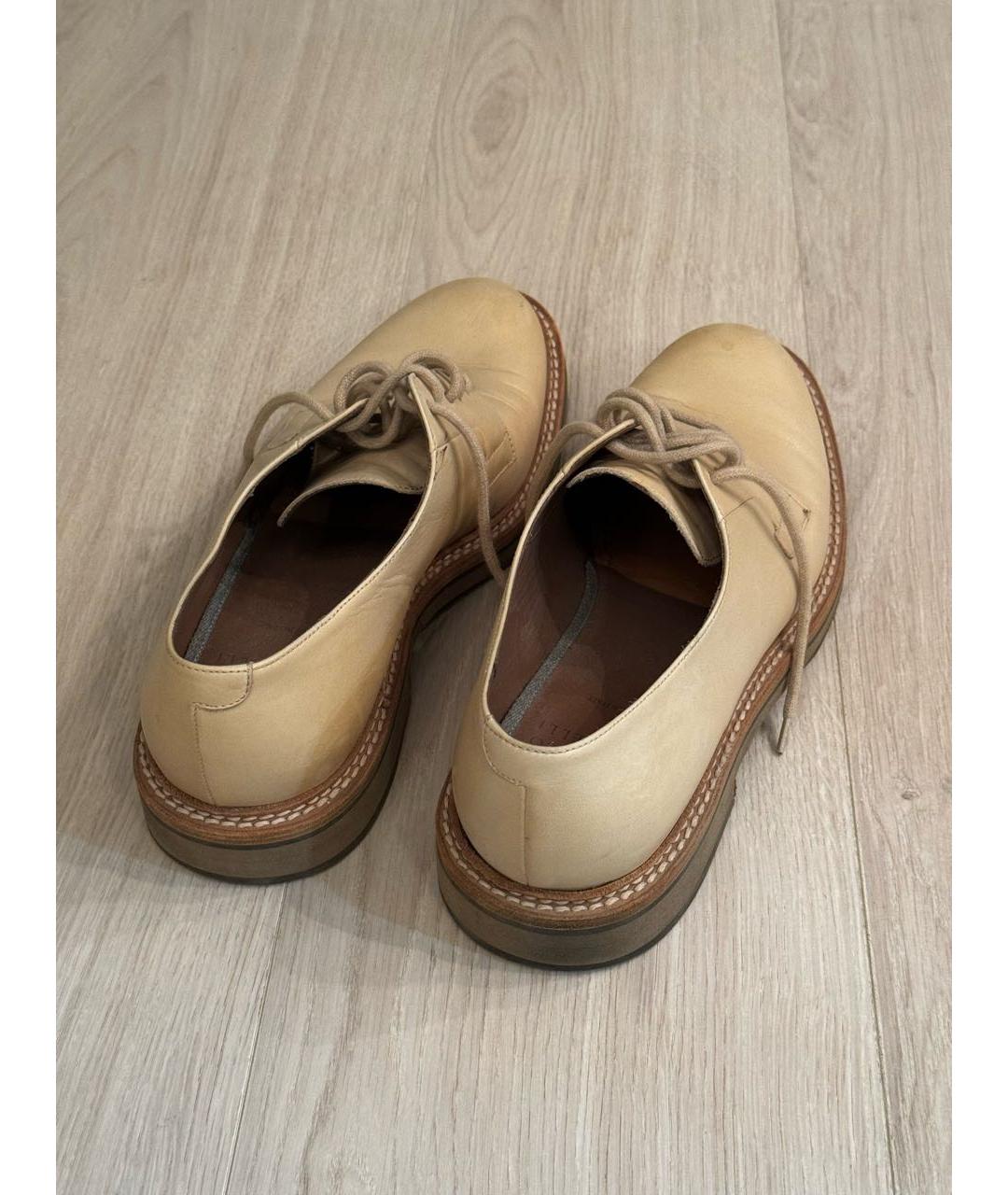 BRUNELLO CUCINELLI Бежевые кожаные низкие ботинки, фото 3