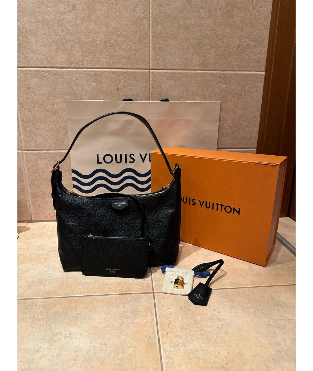 LOUIS VUITTON Черная кожаная сумка с короткими ручками, фото 5