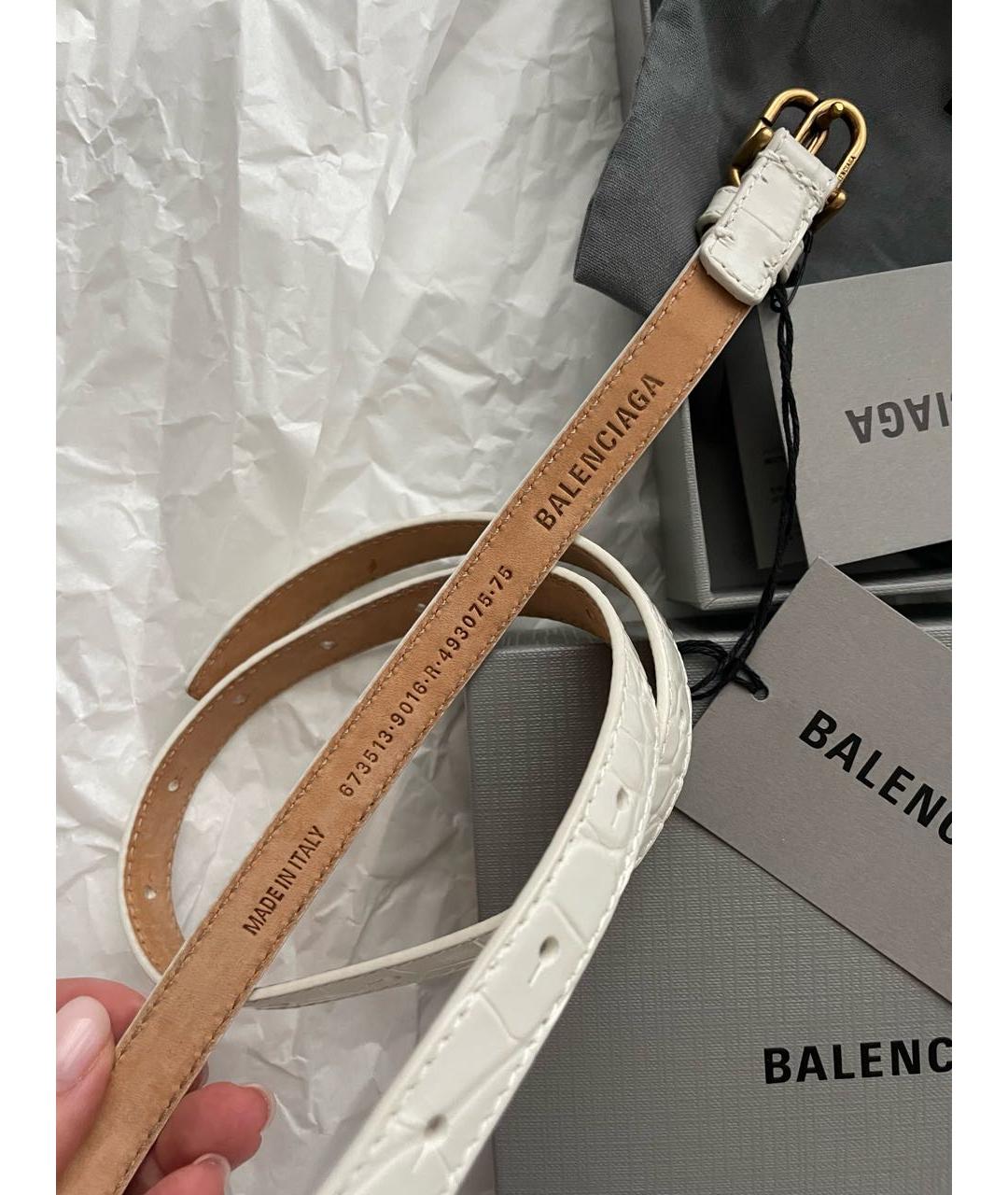 BALENCIAGA Белый кожаный ремень, фото 4