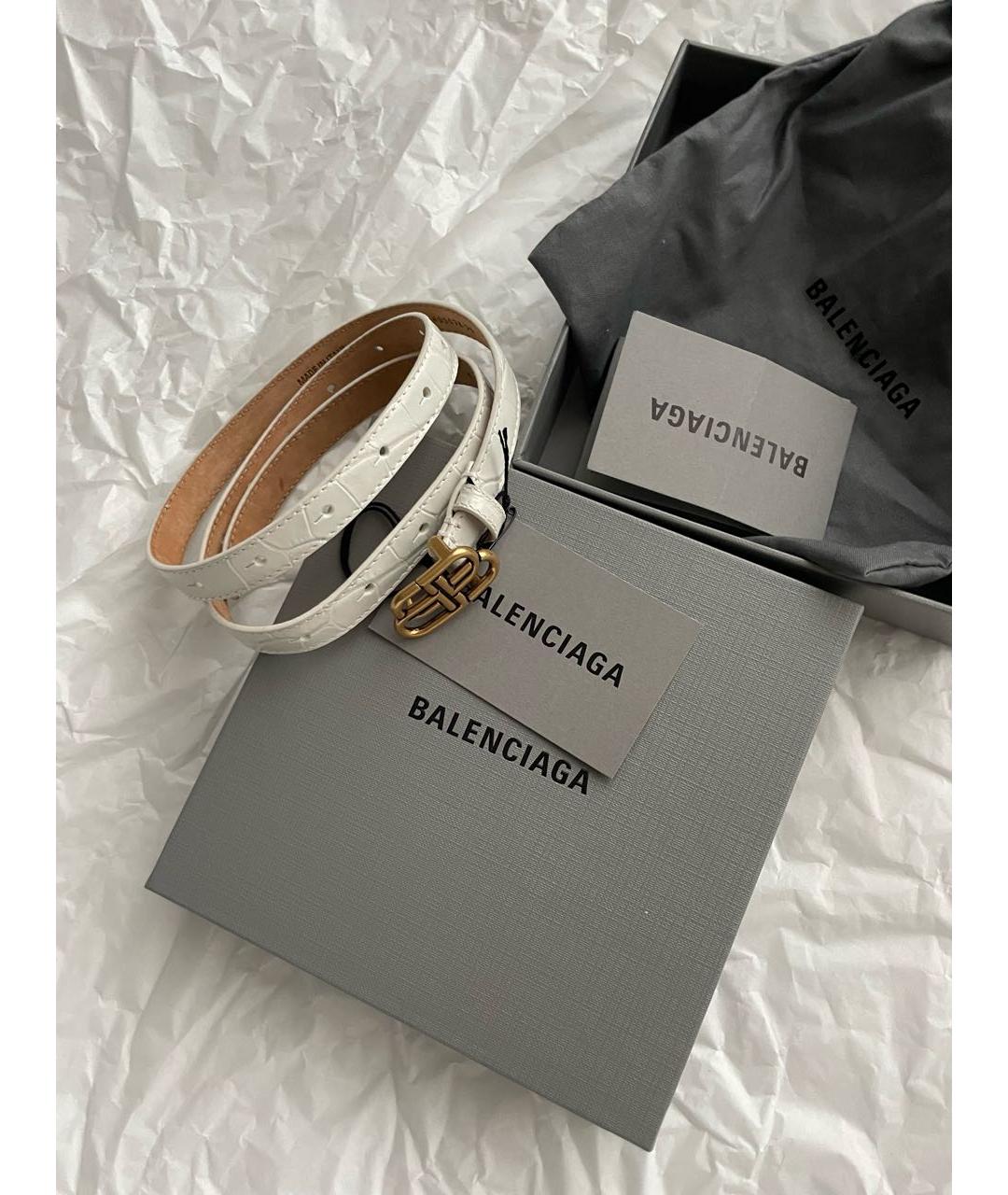 BALENCIAGA Белый кожаный ремень, фото 3