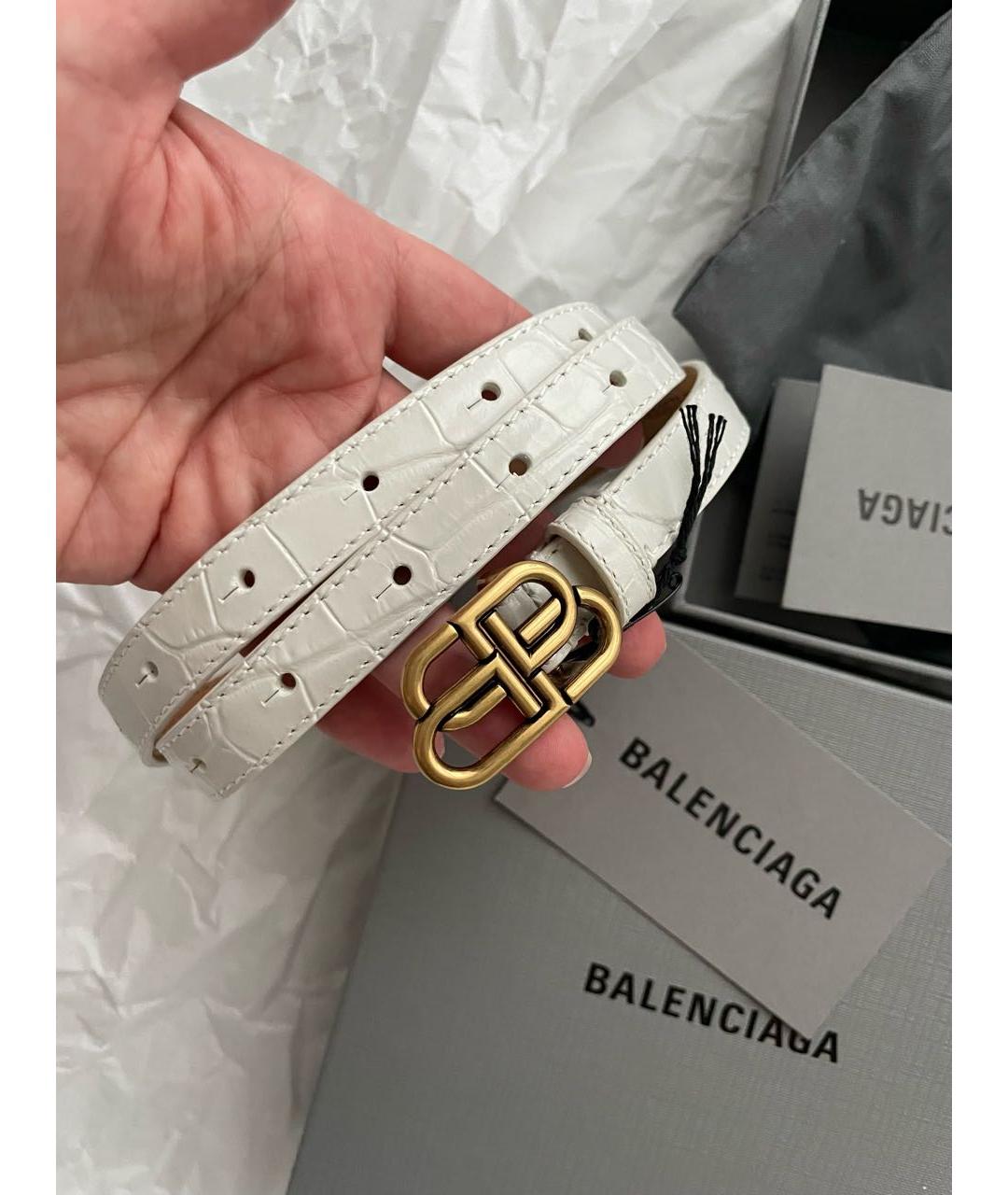 BALENCIAGA Белый кожаный ремень, фото 2