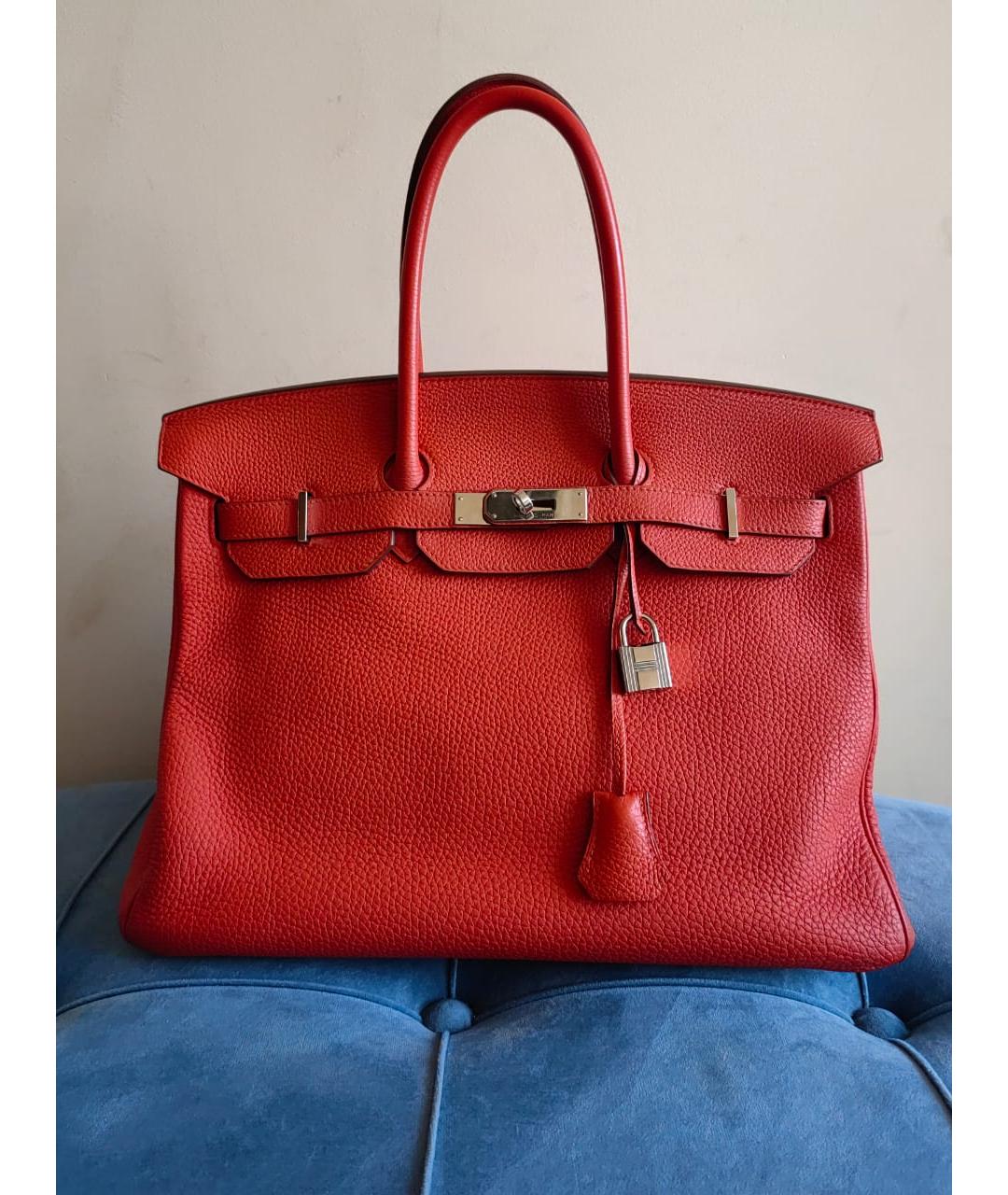 HERMES Красная кожаная сумка с короткими ручками, фото 2