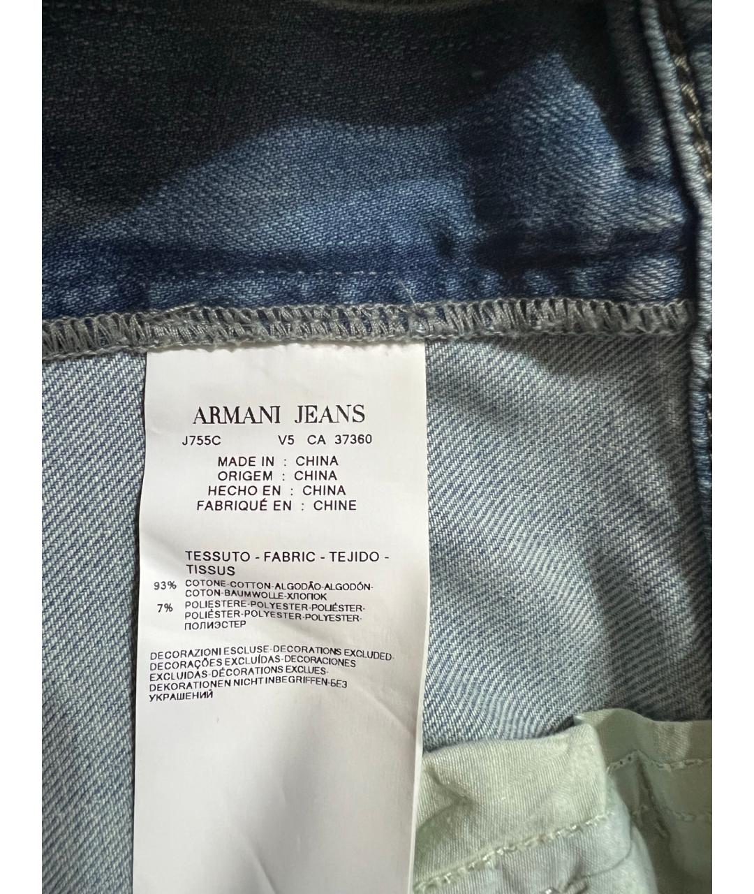 ARMANI JEANS Голубые хлопко-полиэстеровые прямые джинсы, фото 8