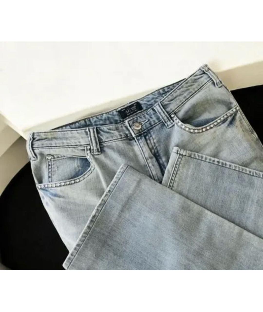 ARMANI JEANS Голубые хлопко-полиэстеровые прямые джинсы, фото 8