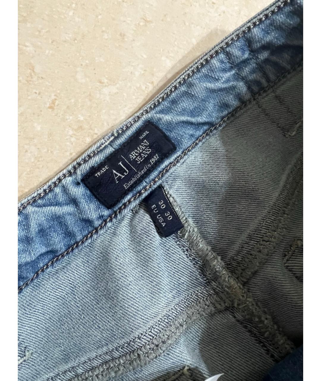 ARMANI JEANS Голубые хлопко-полиэстеровые прямые джинсы, фото 7