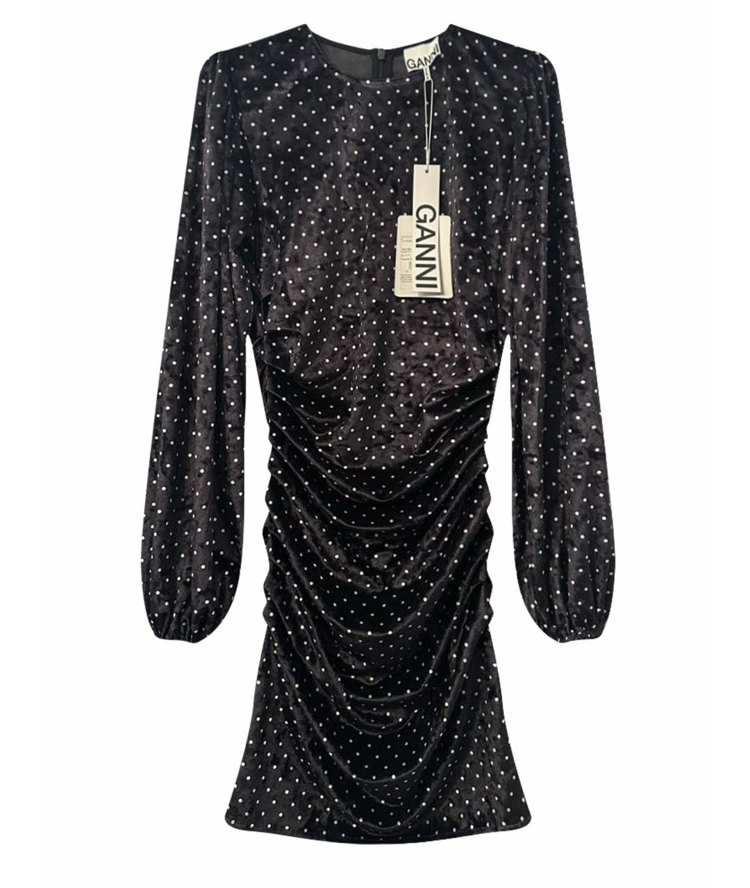 GANNI Черное велюровое коктейльное платье, фото 1