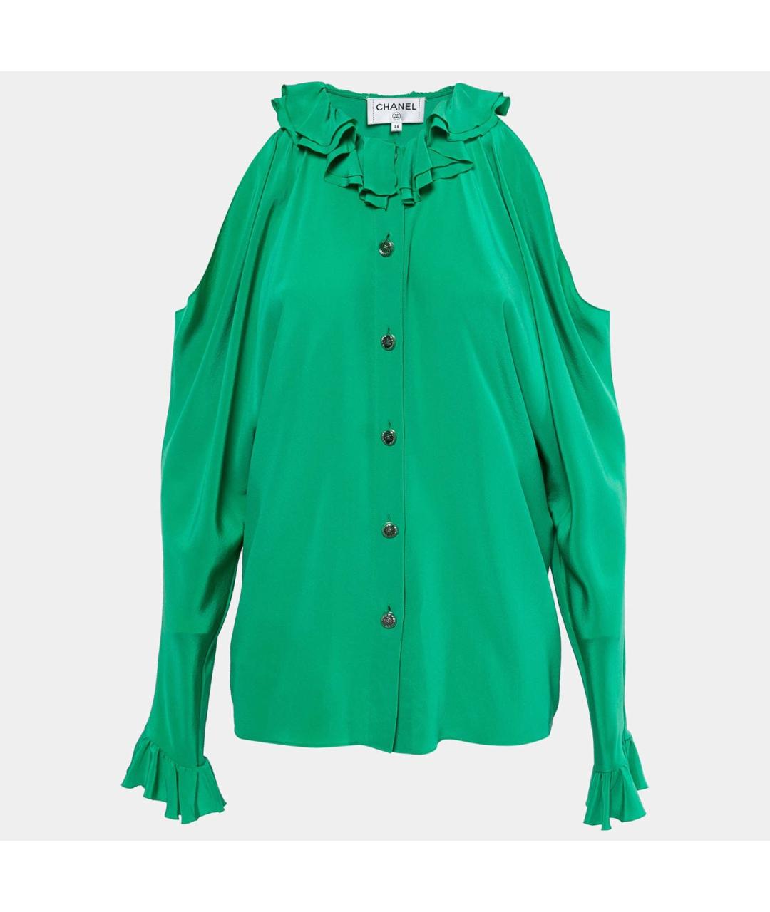 CHANEL PRE-OWNED Зеленая шелковая блузы, фото 3