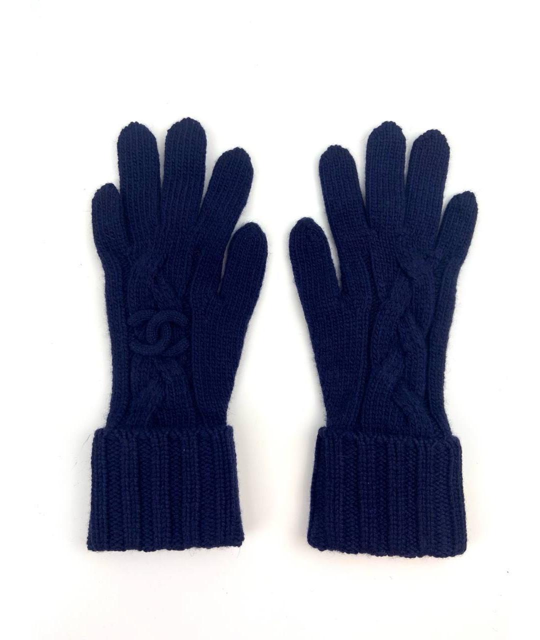 CHANEL PRE-OWNED Темно-синие кашемировые перчатки, фото 5