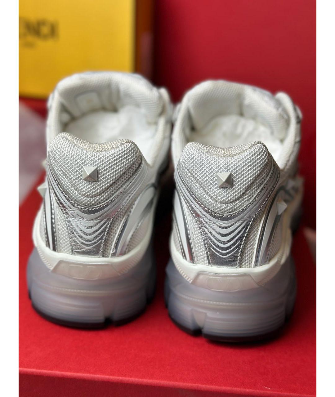 VALENTINO Серебряные кожаные кроссовки, фото 4