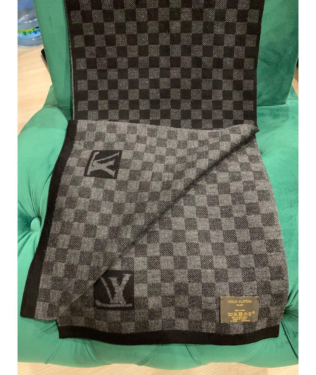 LOUIS VUITTON PRE-OWNED Антрацитовый шерстяной шарф, фото 5