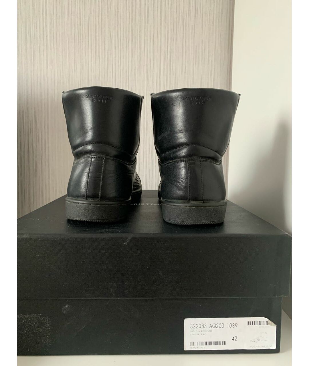 SAINT LAURENT Черные кожаные высокие кроссовки / кеды, фото 4
