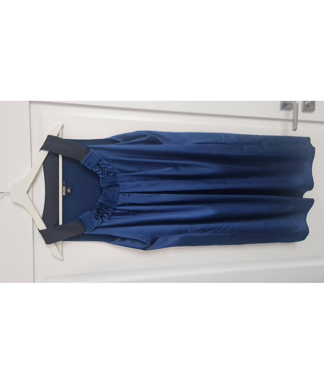 DKNY Темно-синее шелковое вечернее платье, фото 6