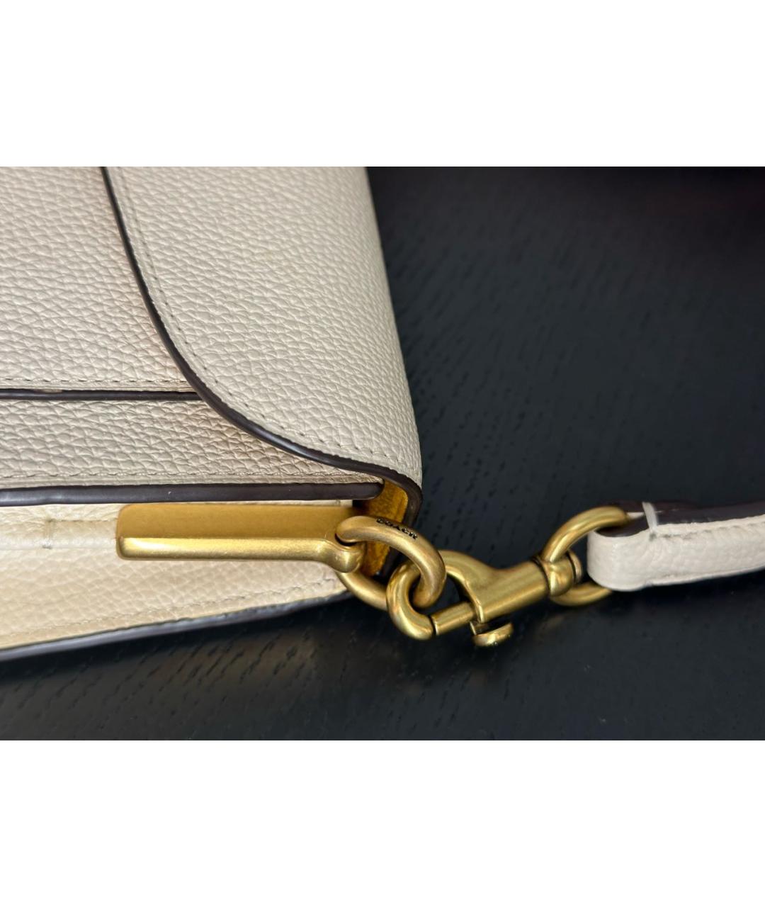 COACH Белая кожаная сумка с короткими ручками, фото 5