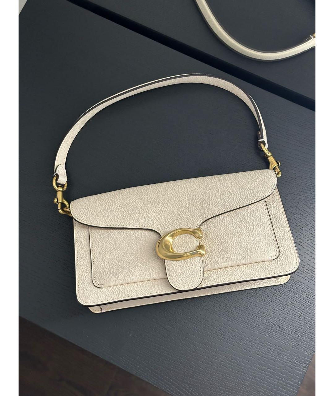 COACH Белая кожаная сумка с короткими ручками, фото 9