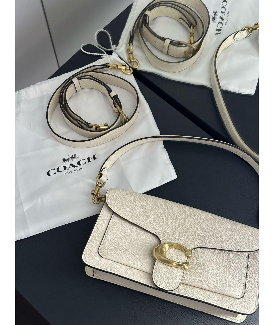 COACH Белая кожаная сумка с короткими ручками, фото 7