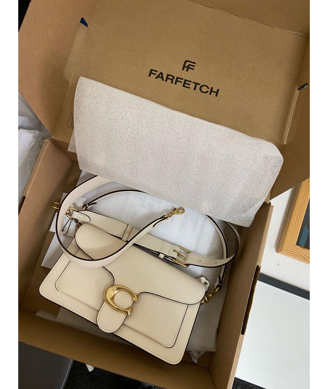 COACH Белая кожаная сумка с короткими ручками, фото 8