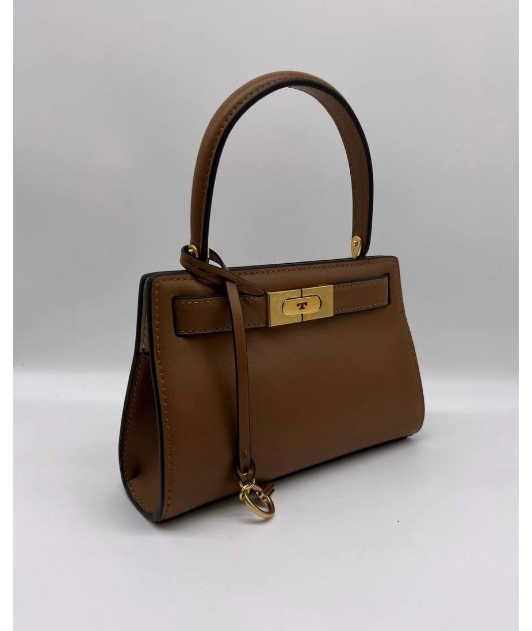 TORY BURCH Коричневая кожаная сумка с короткими ручками, фото 3