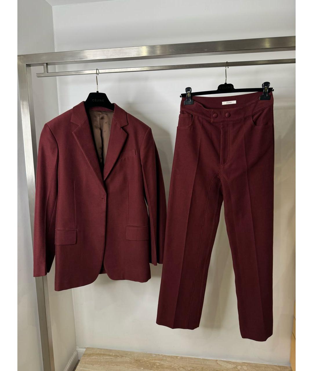 CELINE Бордовый хлопковый костюм с брюками, фото 7
