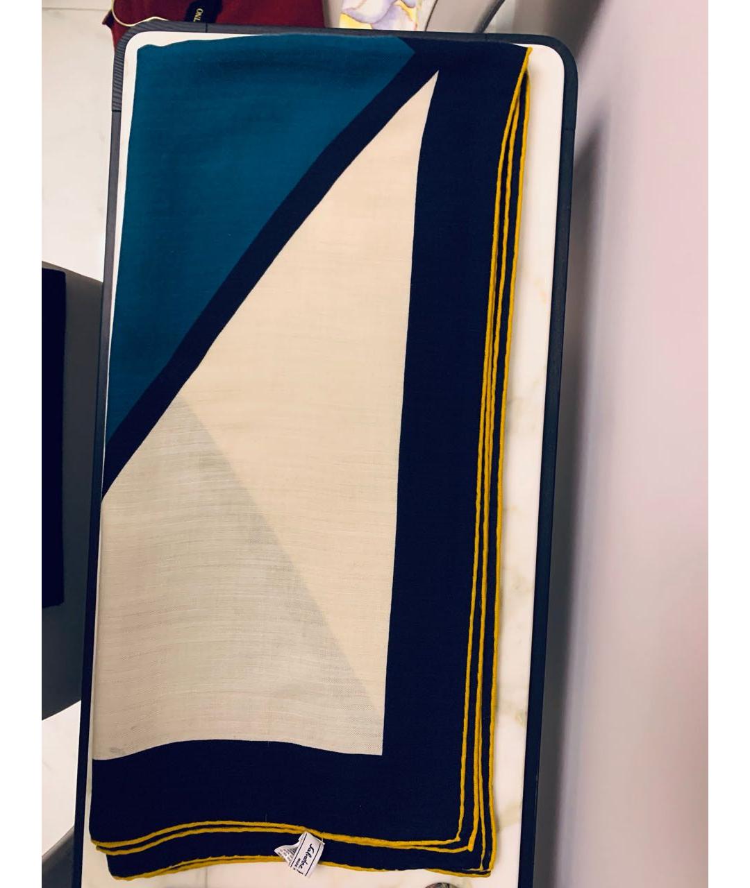 SALVATORE FERRAGAMO Бирюзовый кашемировый платок, фото 5