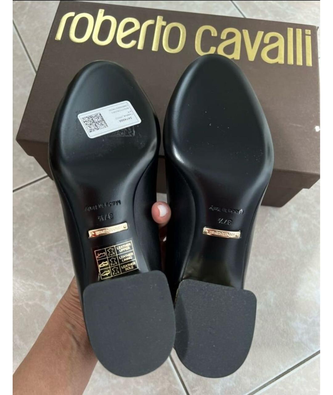 ROBERTO CAVALLI Черные кожаные лодочки на низком каблуке, фото 3